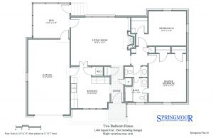 Two bedroom house floor plan option with a bath and a half
