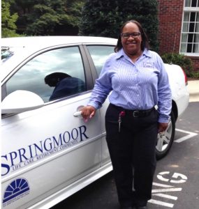 Brenda, a former NCSU Wolfline driver, loves her new Springmoor residents