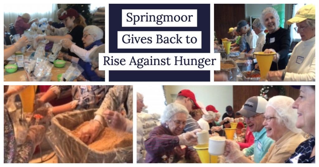 By helping with its food collection and packaging each year, Springmoor gives back to Rise Against Hunger