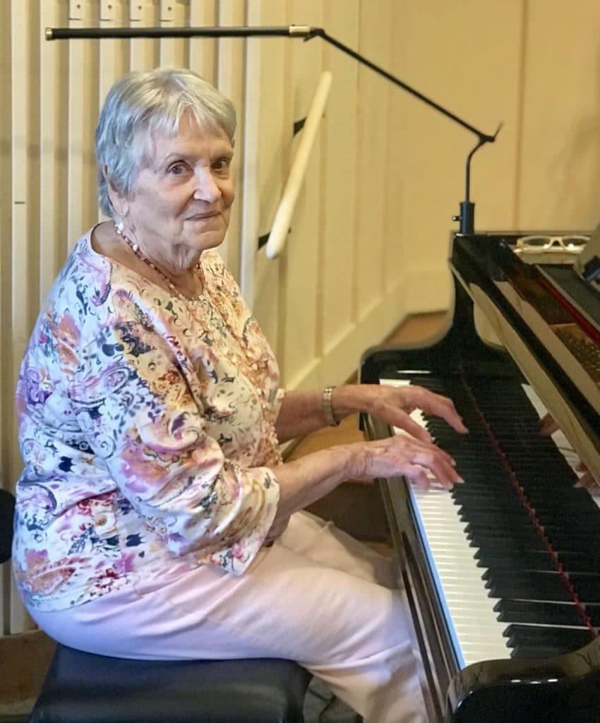 Music at Springmoor is bolstered by residents like Mary Alice Hale, who enjoy playing the piano for vespers.