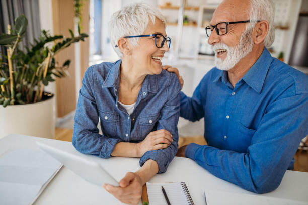 Senior couple working together